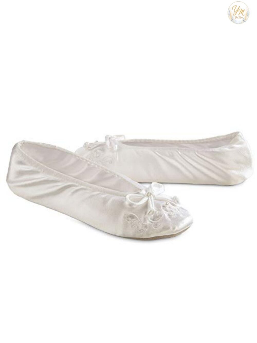 Satin Ballerina Slippers with Embroidered Pearl, Women's Bedroom Slippers